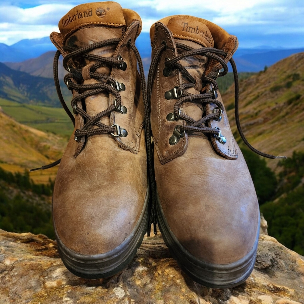Timberland Brown Leather Hiking Boots Ankle-High DurableSz 10M